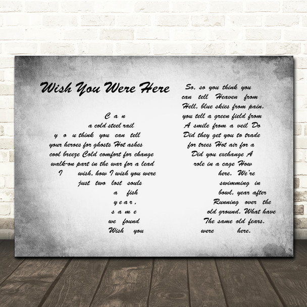 Pink Floyd Wish You Were Here Man Lady Couple Grey Song Lyric Quote Music Print