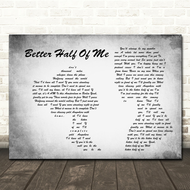 Tom Walker Better Half Of Me Man Lady Couple Grey Song Lyric Quote Music Print