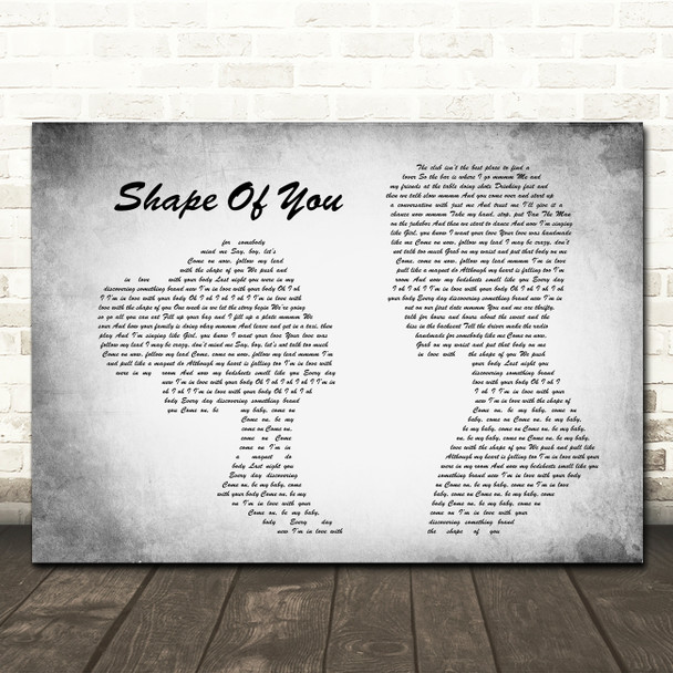 Ed Sheeran Shape Of You Man Lady Couple Grey Song Lyric Quote Print