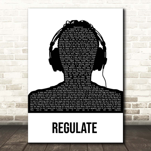 Warren G Regulate Black & White Man Headphones Song Lyric Print