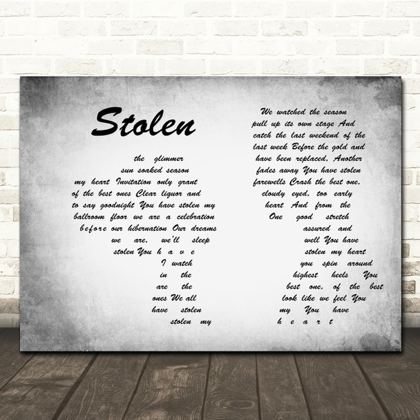 Dashboard Confessional Stolen Man Lady Couple Grey Song Lyric Print