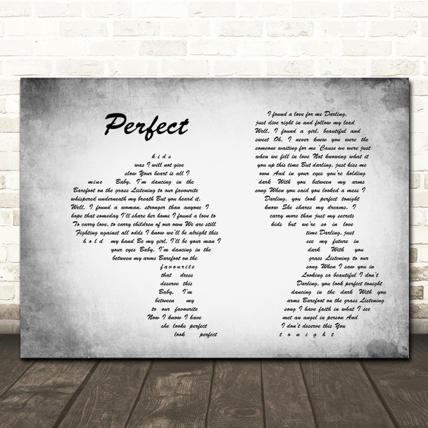 Ed Sheeran Perfect Man Lady Couple Grey Song Lyric Print