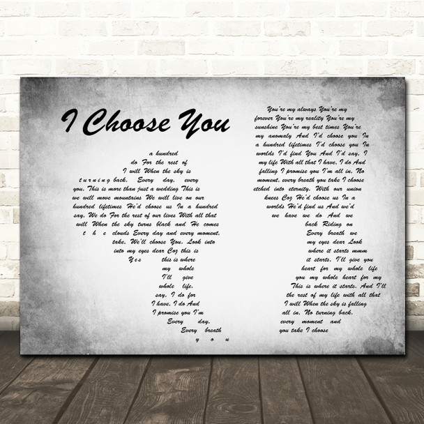I Choose You Ryann Darling Man Lady Couple Grey Song Lyric Print