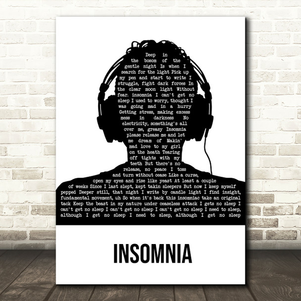 Faithless Insomnia Black & White Man Headphones Song Lyric Music Art Print
