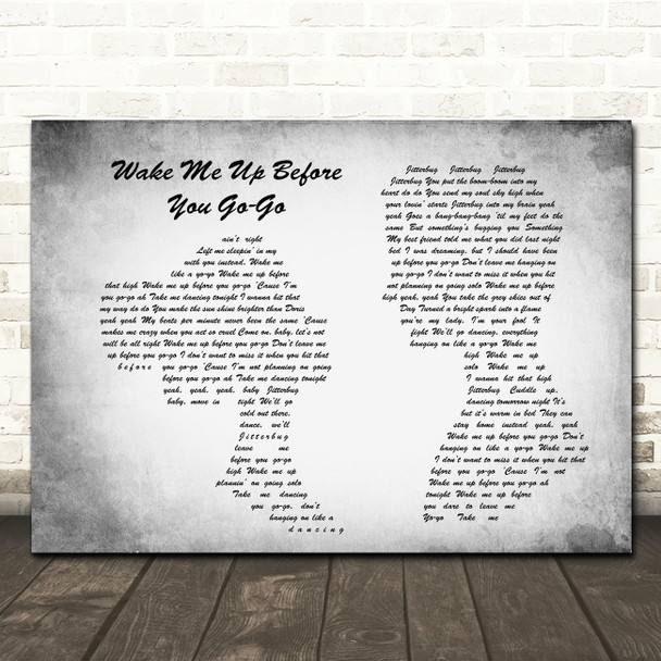 Wham Wake Me Up Before You Go-Go Man Lady Couple Grey Song Lyric Quote Print