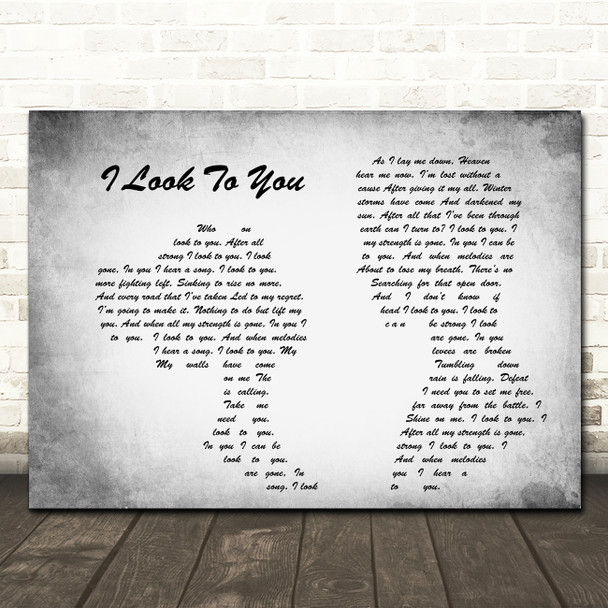 Whitney Houston I Look To You Man Lady Couple Grey Song Lyric Quote Print