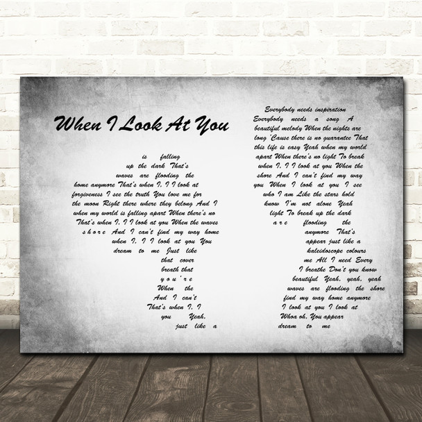 Miley Cyrus When I Look At You Man Lady Couple Grey Song Lyric Music Art Print