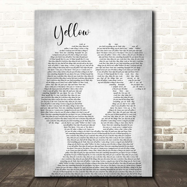 Coldplay Yellow Lesbian Women Gay Brides Couple Wedding Grey Song Lyric Print