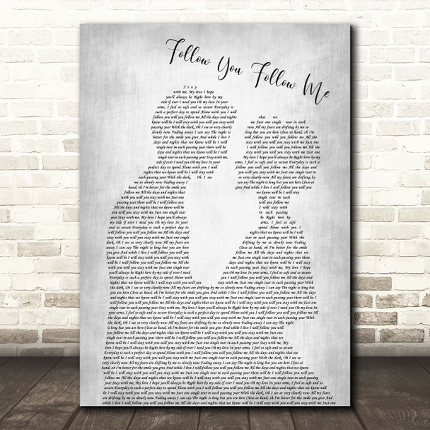 Genesis Follow You Follow Me Man Lady Bride Groom Wedding Grey Song Lyric Print