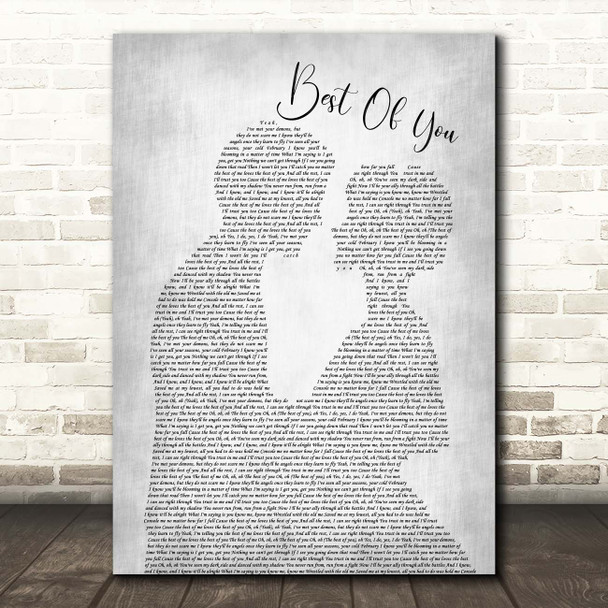Andy Grammer Best Of You Man Lady Bride Groom Wedding Grey Song Lyric Print