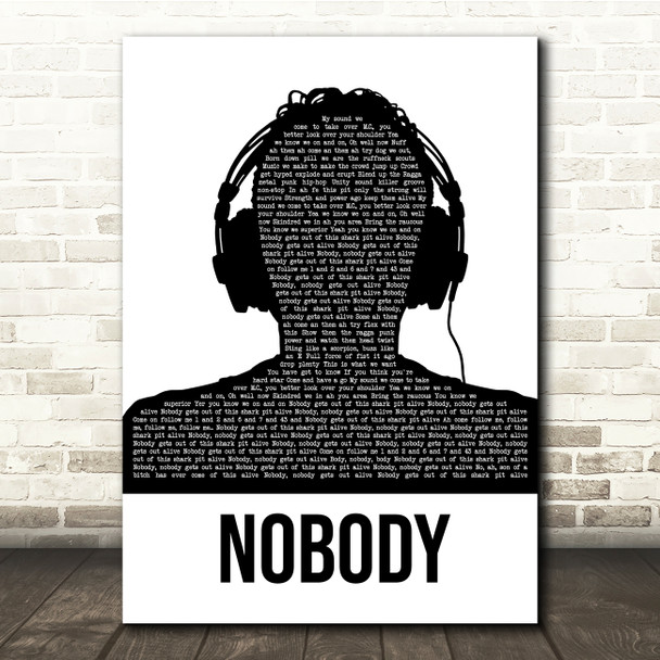 Skindred Nobody Black & White Man Headphones Song Lyric Quote Music Print