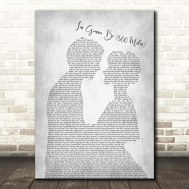 Sleeping At Last I'm Gonna Be 500 Miles Man Lady Bride Groom Wedding Grey Song Lyric Print
