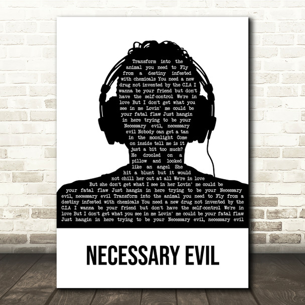 Unknown Mortal Orchestra Necessary Evil Black & White Man Headphones Song Lyric Quote Music Print