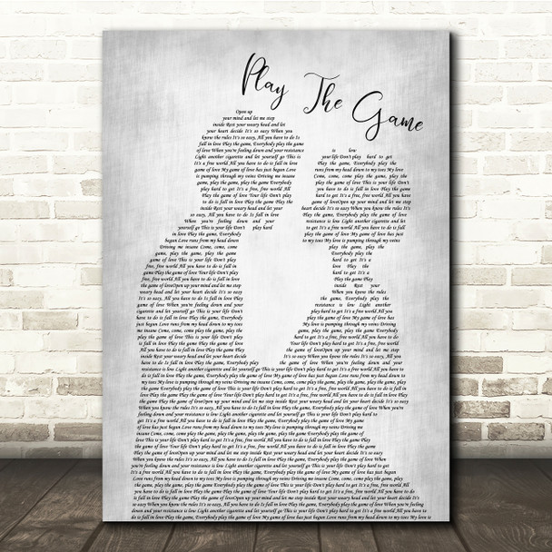 Queen Play The Game Man Lady Bride Groom Wedding Grey Song Lyric Quote Music Print