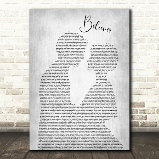 Imagine Dragons Believer Man Lady Bride Groom Wedding Grey Song Lyric Print