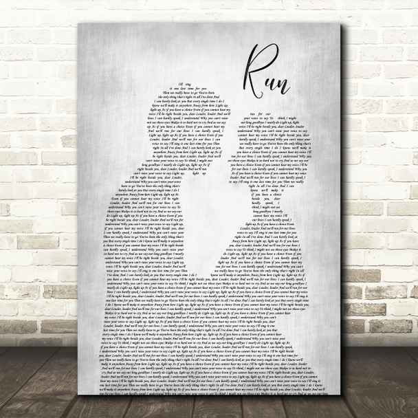 Leona Lewis Run Man Lady Bride Groom Wedding Grey Song Lyric Quote Print