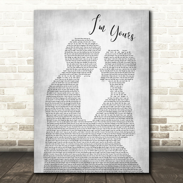 The Script I'm Yours Man Lady Bride Groom Wedding Grey Song Lyric Quote Print