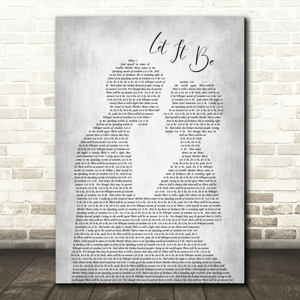 The Beatles Let It Be Man Lady Bride Groom Wedding Grey Song Lyric Quote Print