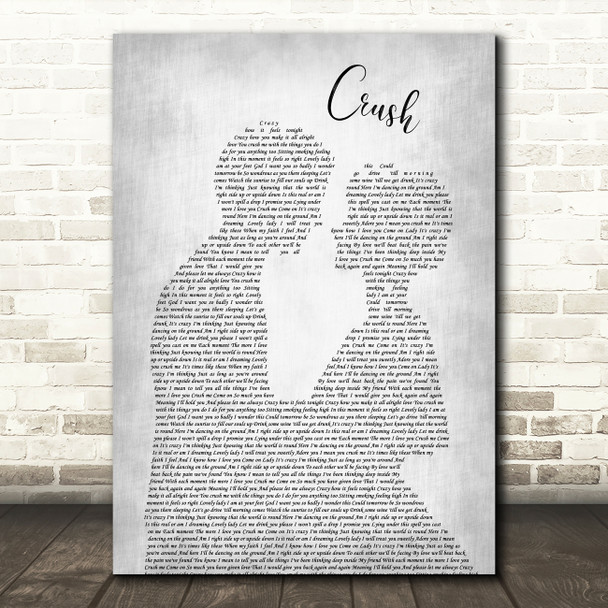 Dave Matthews Band Crush Grey Song Lyric Man Lady Bride Groom Wedding Print