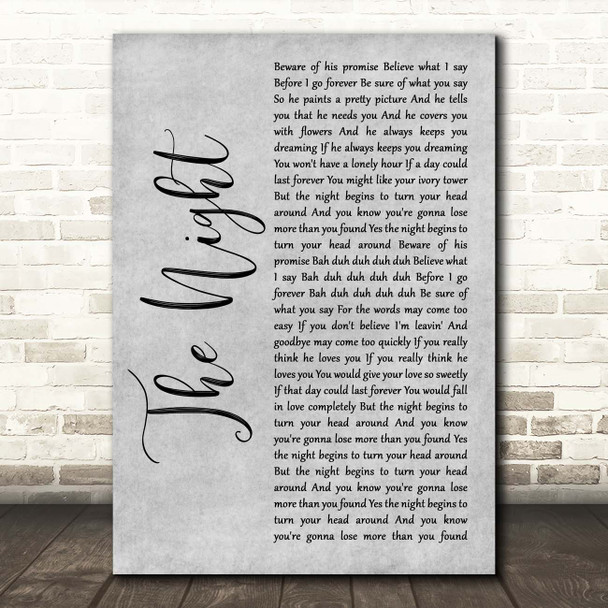 Frankie Valli & The Four Seasons The Night Grey Rustic Script Song Lyric Print