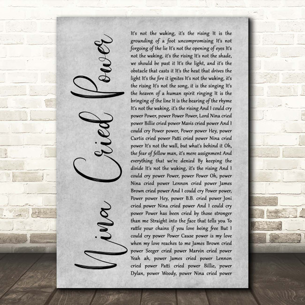 Hozier feat. Mavis Staples Nina Cried Power Grey Rustic Script Song Lyric Print