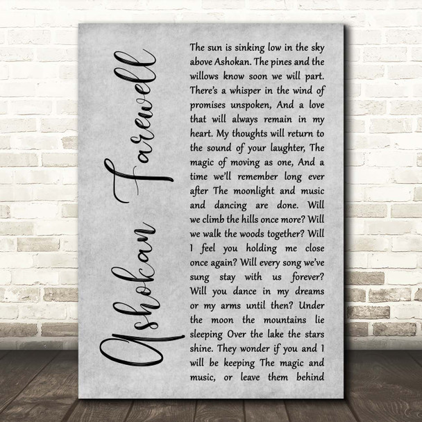 Jay Ungar Ashokan Farewell Grey Rustic Script Song Lyric Print