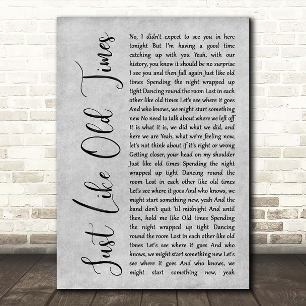 Jon Pardi Just Like Old Times Grey Rustic Script Song Lyric Print