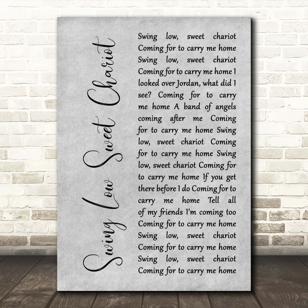 Paul Robeson Swing Low Sweet Chariot Grey Rustic Script Song Lyric Print