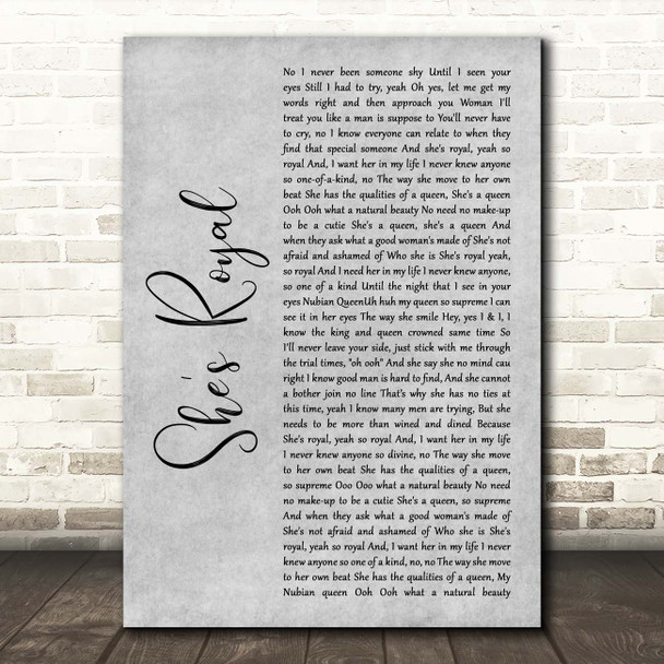 Tarrus Riley She's Royal Grey Rustic Script Song Lyric Print