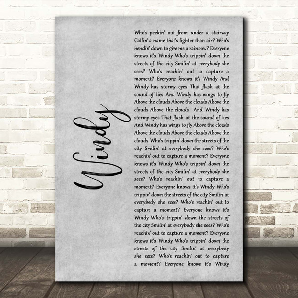 The Association Windy Grey Rustic Script Song Lyric Print