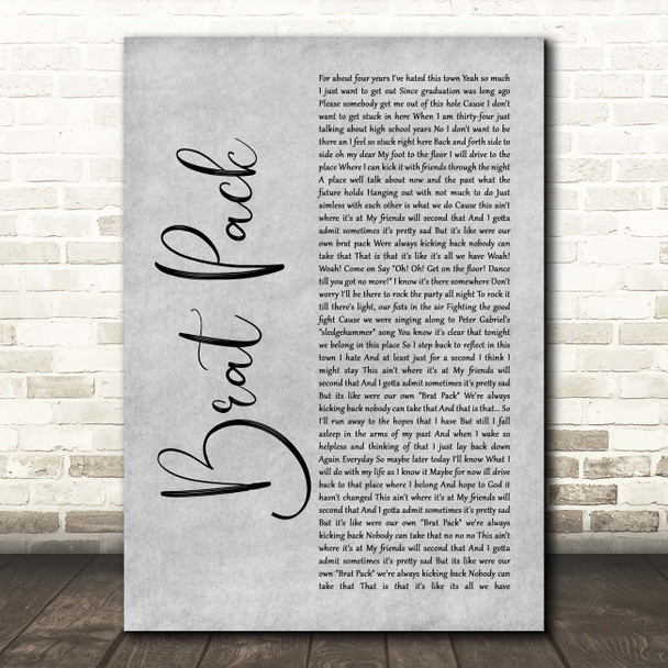 The Rocket Summer Brat Pack Grey Rustic Script Song Lyric Print
