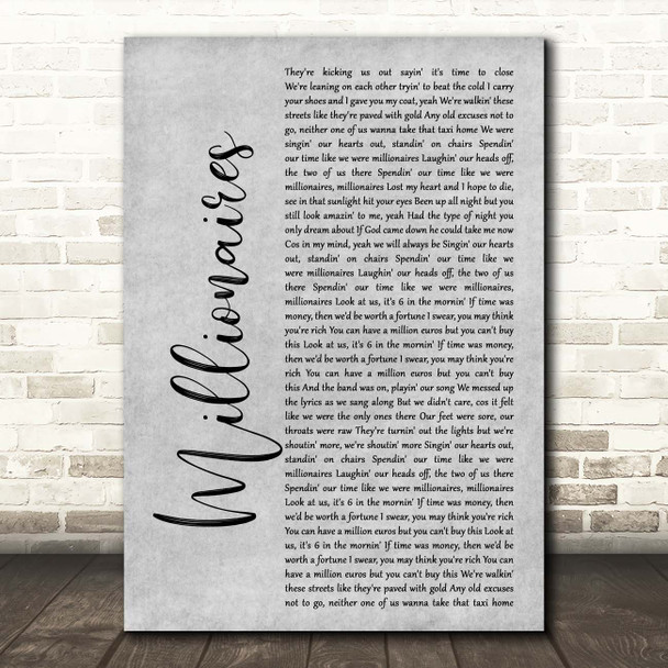 The Script Millionaires Grey Rustic Script Song Lyric Print