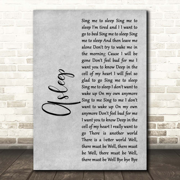 The Smiths Asleep Grey Rustic Script Song Lyric Print