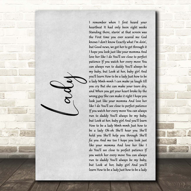 Brett Young Lady Grey Rustic Script Song Lyric Print