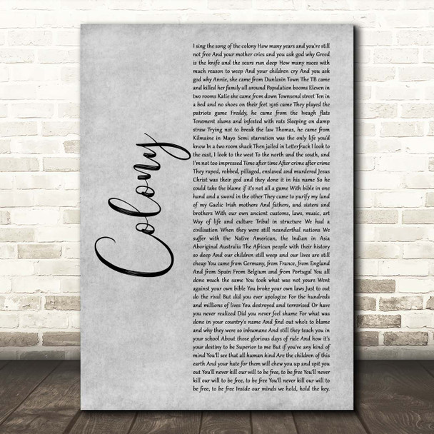 Damien Dempsey Colony Grey Rustic Script Song Lyric Print