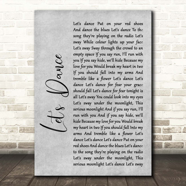 David Bowie Let's Dance Grey Rustic Script Song Lyric Print