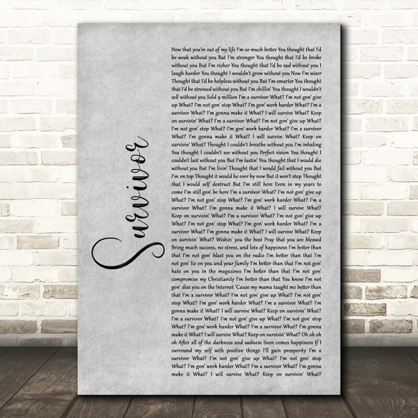 Destiny's Child Survivor Grey Rustic Script Song Lyric Print