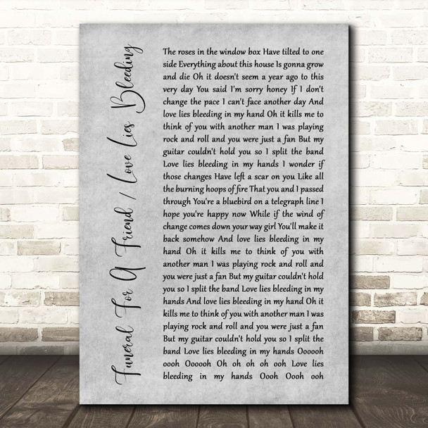 Elton John Funeral For A Friend Love Lies Bleeding Grey Rustic Script Song Lyric Print