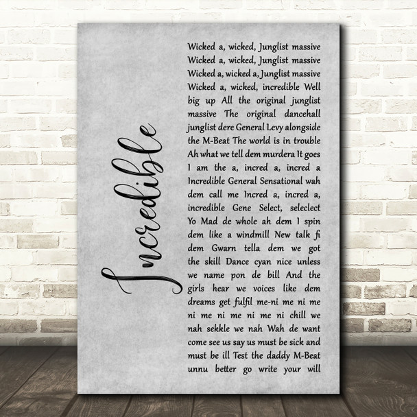 M-Beat Incredible Grey Rustic Script Song Lyric Wall Art Print