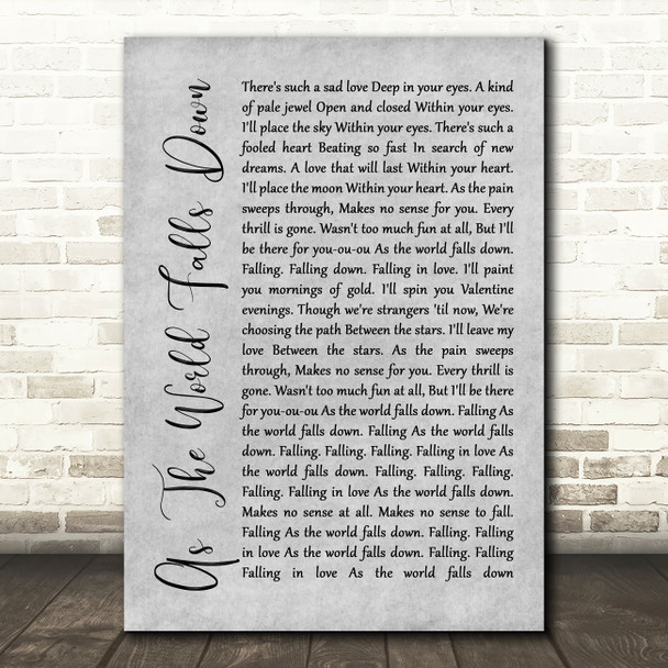 David Bowie As The World Falls Down Grey Rustic Script Song Lyric Wall Art Print