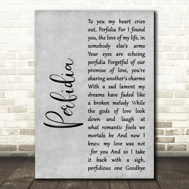 Glenn Miller Perfidia Grey Rustic Script Song Lyric Wall Art Print