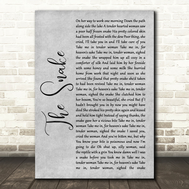 Al Wilson The Snake Grey Rustic Script Song Lyric Quote Music Print