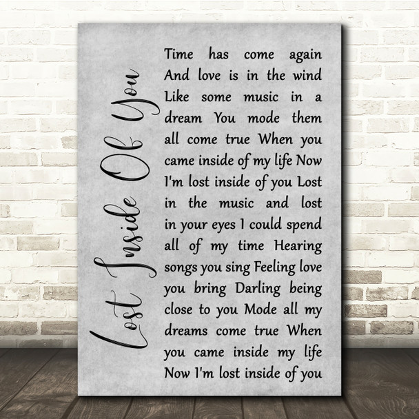 Barbra Streisand Lost Inside Of You Grey Rustic Script Song Lyric Quote Music Print