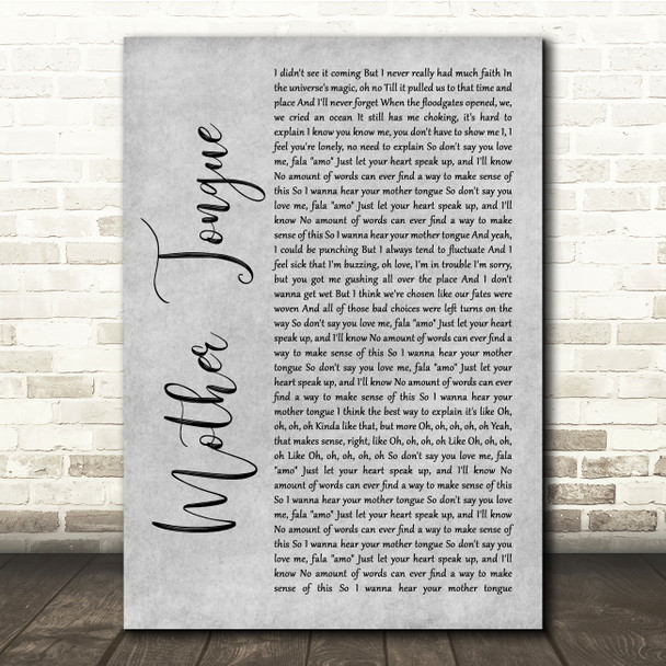 Bring Me The Horizon Mother Tongue Grey Rustic Script Song Lyric Quote Music Print