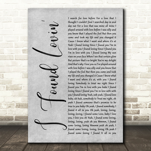 Fatback Band I Found Lovin' Grey Rustic Script Song Lyric Quote Music Print