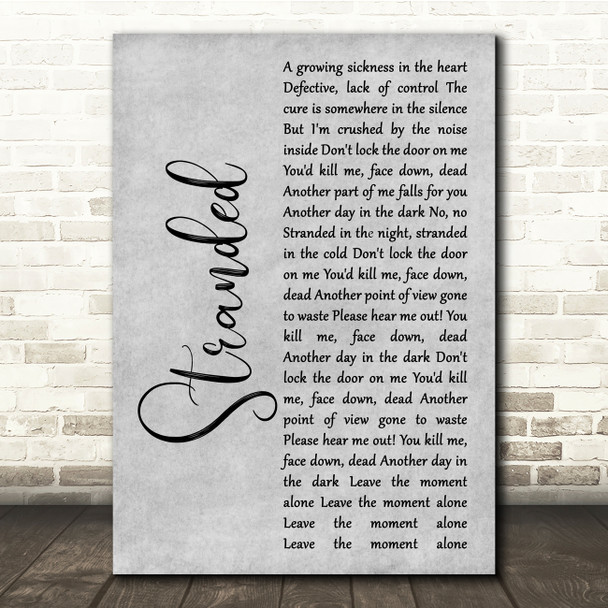 Gojira Stranded Grey Rustic Script Song Lyric Quote Music Print