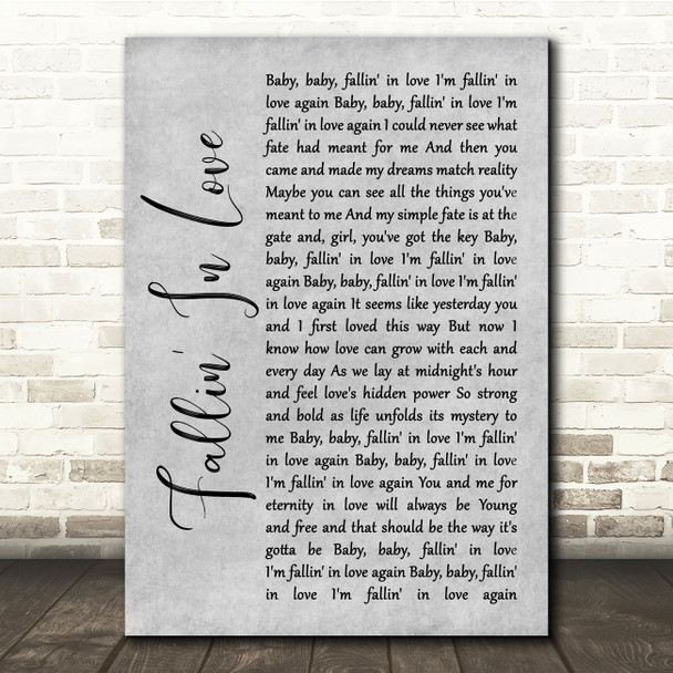 Hamilton, Joe Frank & Reynolds Fallin' In Love Grey Rustic Script Song Lyric Quote Music Print