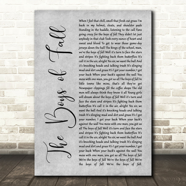 Kenny Chesney The Boys of Fall Grey Rustic Script Song Lyric Quote Music Print