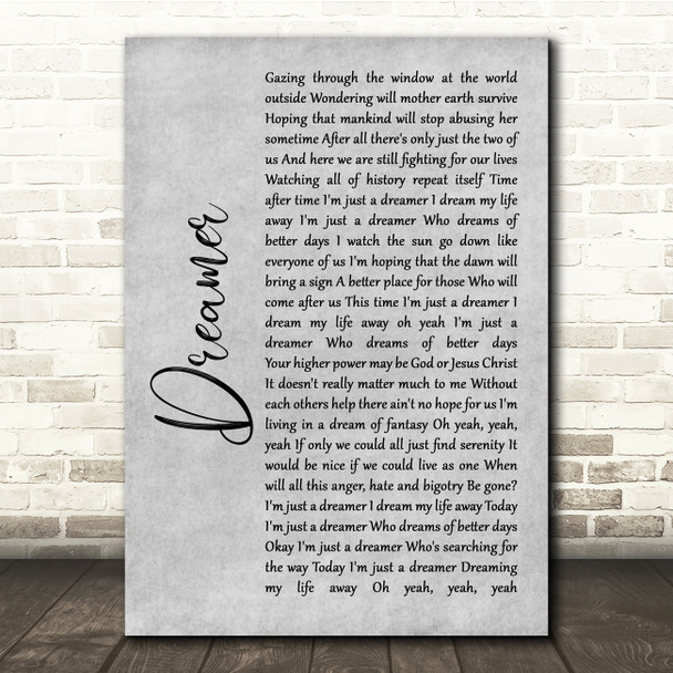 Ozzy Osbourne Dreamer Grey Rustic Script Song Lyric Quote Music Print