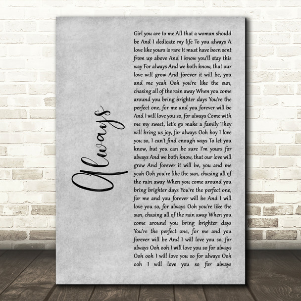 Atlantic Starr Always Rustic Script Grey Song Lyric Quote Print